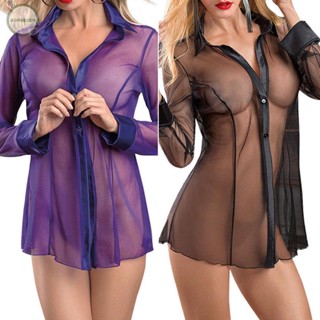 GORGEOUS~New Womens Ladies Long Sleeve Black/Purple Casual Tee See Through Club Blouse