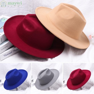 Maywi Fedora หมวกปีกกว้าง สไตล์คาวบอย วินเทจ เหมาะกับฤดูใบไม้ร่วง ฤดูหนาว สําหรับเต้นรํา ปาร์ตี้