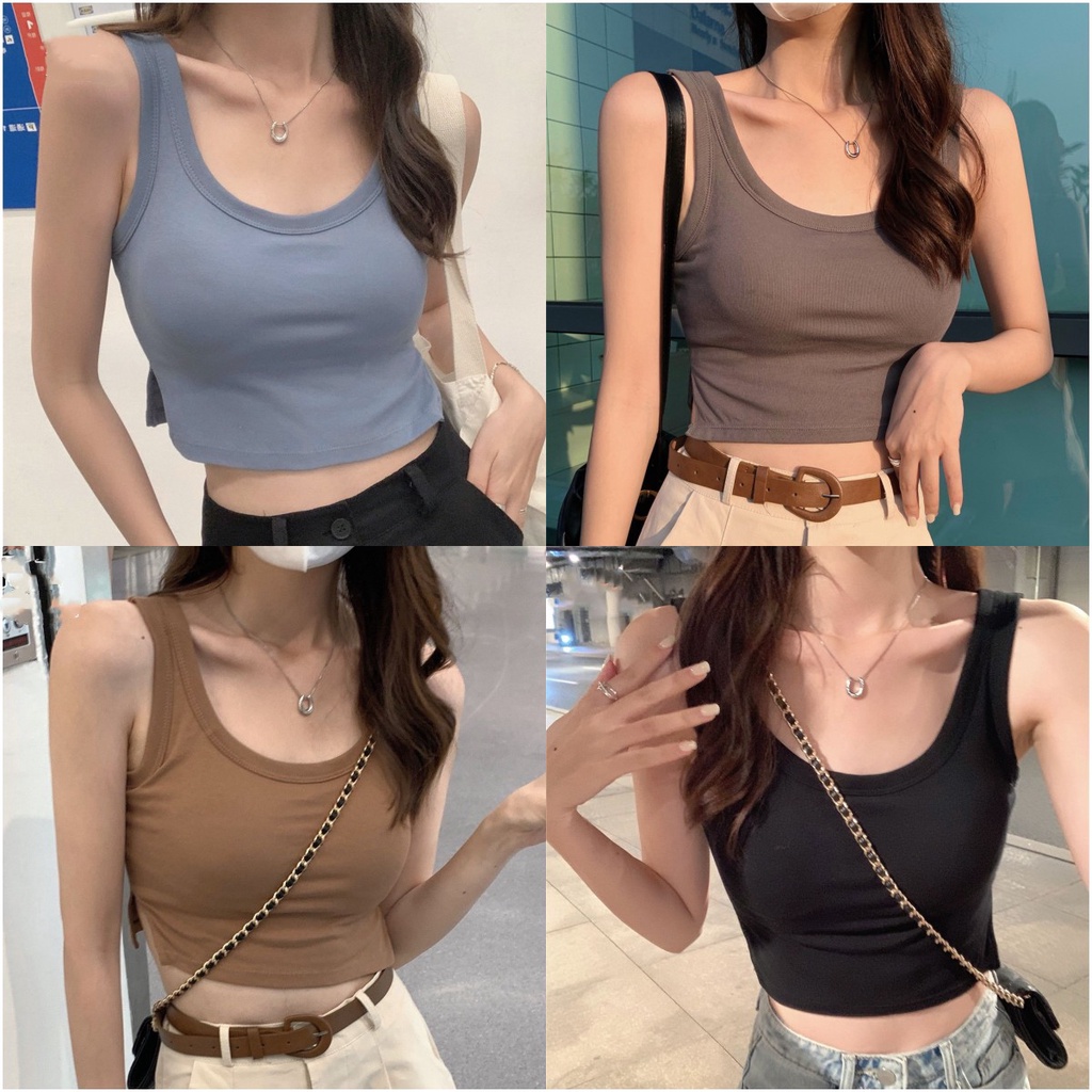 พร้อมส่ง เสื้อกล้าม ครอป ผ้าาสลิมตามตัว เปิดด้านข้าง ใส่สบาย