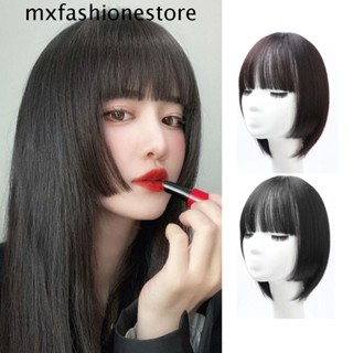 Mxfashione วิกผมหน้าม้า คลิปสังเคราะห์ สีดํา สไตล์เจ้าหญิง เพิ่มความยาวผมตรง เป็นธรรมชาติ