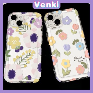 VENKI - เข้ากันได้สำหรับ เคสไอโฟน เคสไอโฟน11 เคส iphone 11กรณีใส TPU ถุงลมนิรภัยเคสโทรศัพท์กันกระแทกป้องกันกล้องที่เรียบง่ายดอกไม้สีม่วงสีชมพูเข้ากันได้กับ iPhone 15 14 13 PRO MAX iPhone 12 PRO MAX XR XS 7