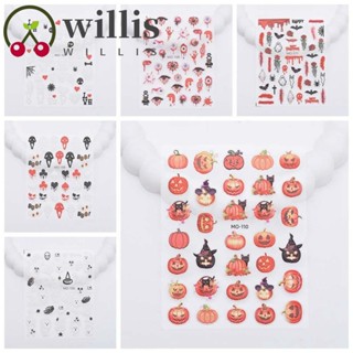 Willis สติกเกอร์ติดเล็บ ลายฟักทองผี ฮาโลวีน กะโหลก แมงมุม ตาชั่วร้าย สําหรับตกแต่งเล็บ