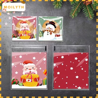 Moilyth ถุงขนมคุกกี้ บิสกิต ขนมขบเคี้ยว มีกาวในตัว ลาย Happy Christmas 100 ชิ้น