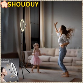 Shououy แหวนไฟ LED ทรงโค้ง อุณหภูมิ 3 สี คุณภาพสูง 360 ° ขาตั้งโทรศัพท์มือถือ แบบพับได้ หมุนได้ หรี่แสงได้ สําหรับไลฟ์สด