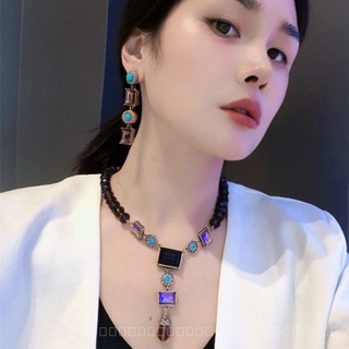 0914YWSJ Heavy Industry Middle Ancient Vintage Citrite Tophus Necklace Retro Exaggerated Earrings Set High-End Ornament TK0W