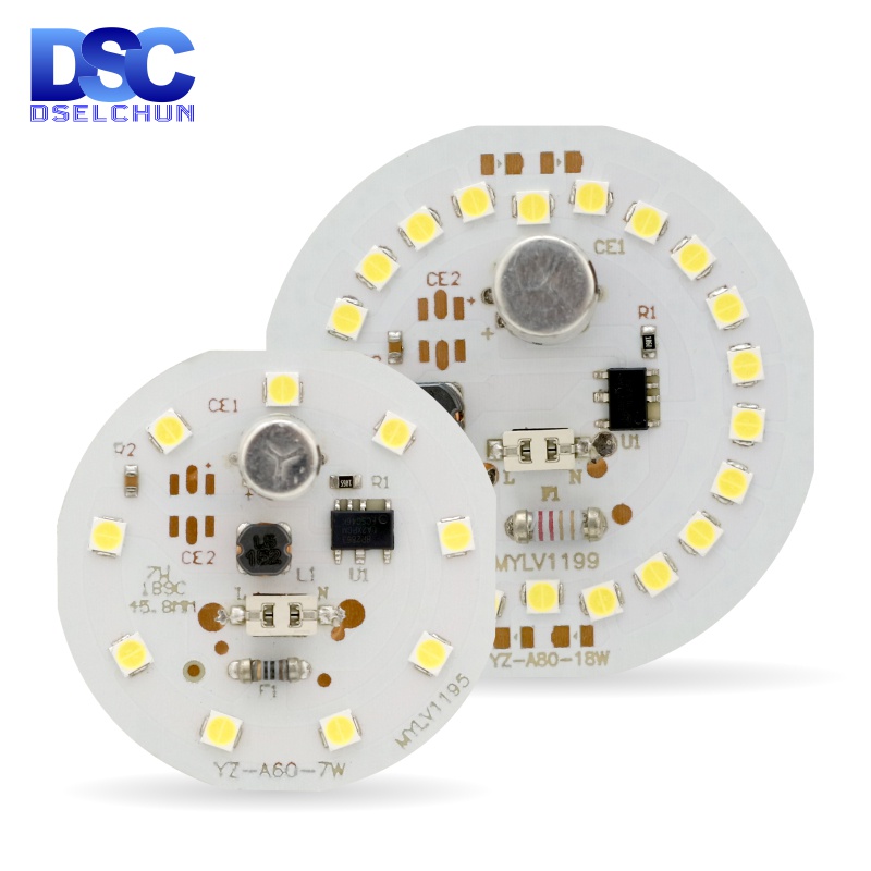 Dselchun LED ชิปสําหรับหลอดไฟ 5W 7W 9W 12W 15W 18W 2835SMD DOB รอบลูกปัด AC 220V ไม ่ มีริบหรี ่ หลอ
