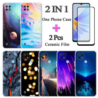 2 IN 1 Realme C21Y C25Y เคสโทรศัพท์ น่ารัก พร้อมหน้าจอโค้งเซรามิค สองชิ้น