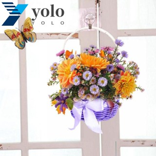 Yolo ตะกร้าดอกไม้สาน ทรงกลม ขนาดเล็ก พกพาง่าย สีชมพู ม่วง ส้ม ฟ้า เหลือง พร้อมที่จับ สําหรับตกแต่งโต๊ะ