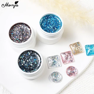 Monja กลิตเตอร์เลื่อม สีสะท้อนแสง สําหรับตกแต่งเล็บเจล UV LED 5 มล. nail gel polish glitters decor