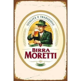 โปสเตอร์โลหะดีบุก ลายเบียร์ Moretti Italian Italy สไตล์วินเทจ ขนาด 20 ซม. X 30 ซม. สําหรับตกแต่งผนัง