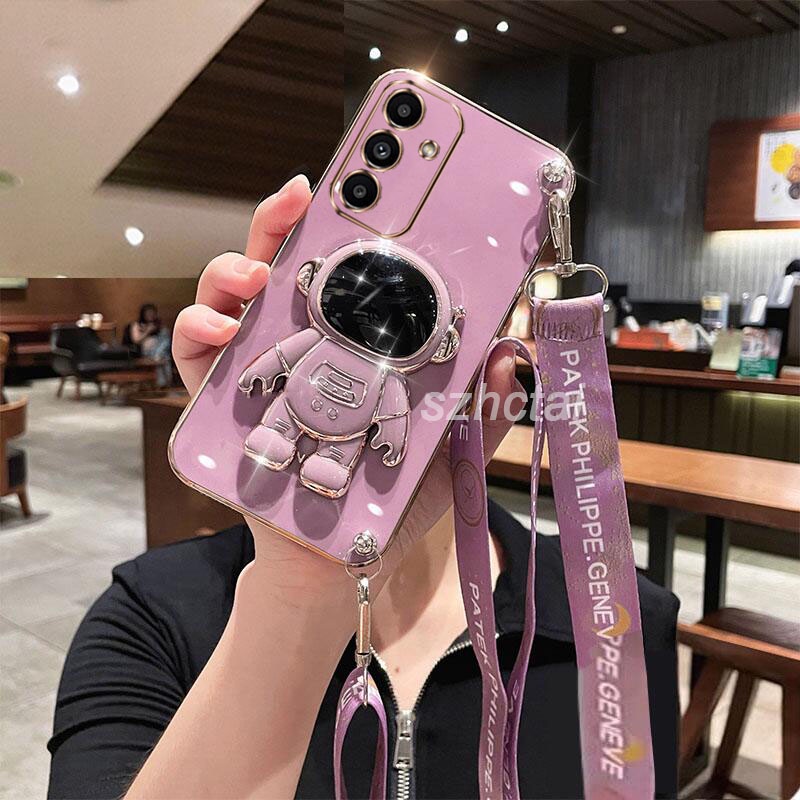 เคสโทรศัพท์ Samsung a14 a54 a34 a14 4g a14 5g เคสโทรศัพท์มือถือ ลายนักบินอวกาศ พร้อมสายคล้องคอ หรูหร