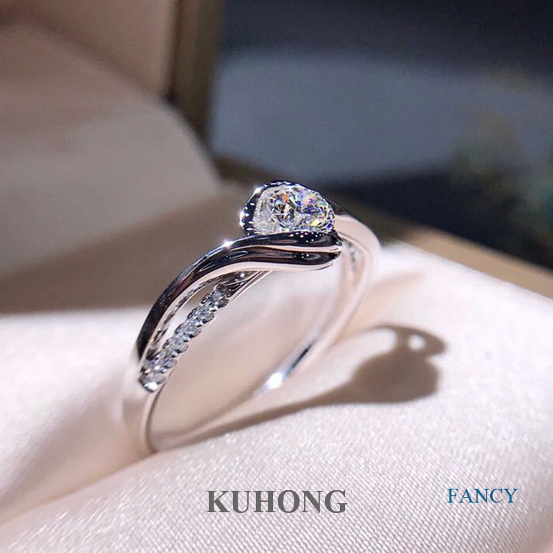 Kuhong แหวนเงินแท้ 925 ประดับเพทาย รูปหัวใจ และลูกศร สําหรับผู้หญิง
