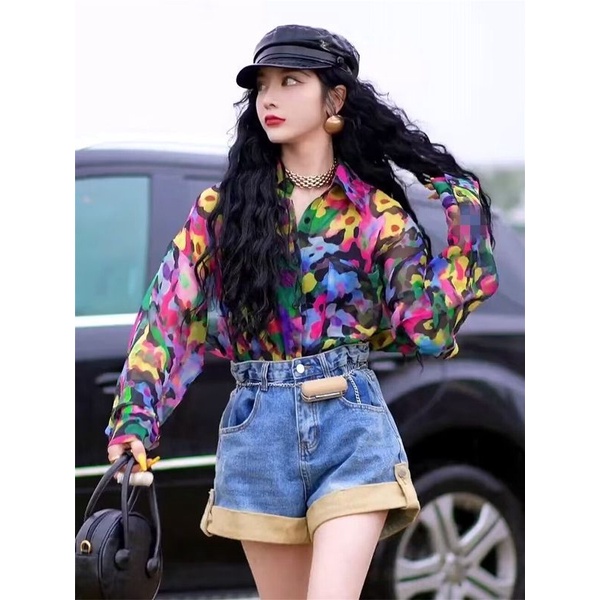 เสื้อแขนยาว พิมพ์ลายมัดย้อม เข้ากับทุกการแต่งกาย แบบเรียบง่าย แฟชั่นฤดูร้อน สไตล์อเมริกันเรโทร สําหรับผู้หญิง