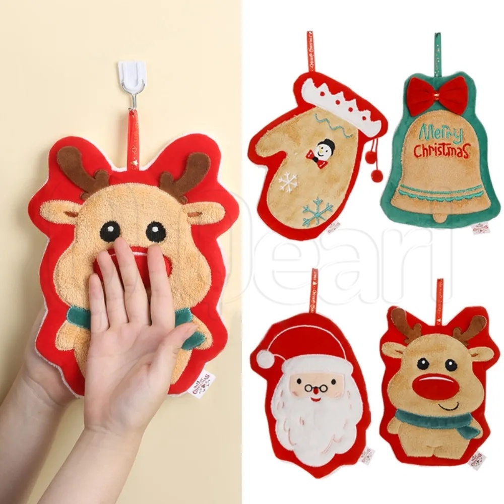 ผ้าขนหนู ผ้าเช็ดมือ กํามะหยี่ แบบหนา ลายการ์ตูนซานตาคลอส สโนว์แมน แบบแห้งเร็ว ดูดซับน้ําได้ดี สําหรับเด็ก