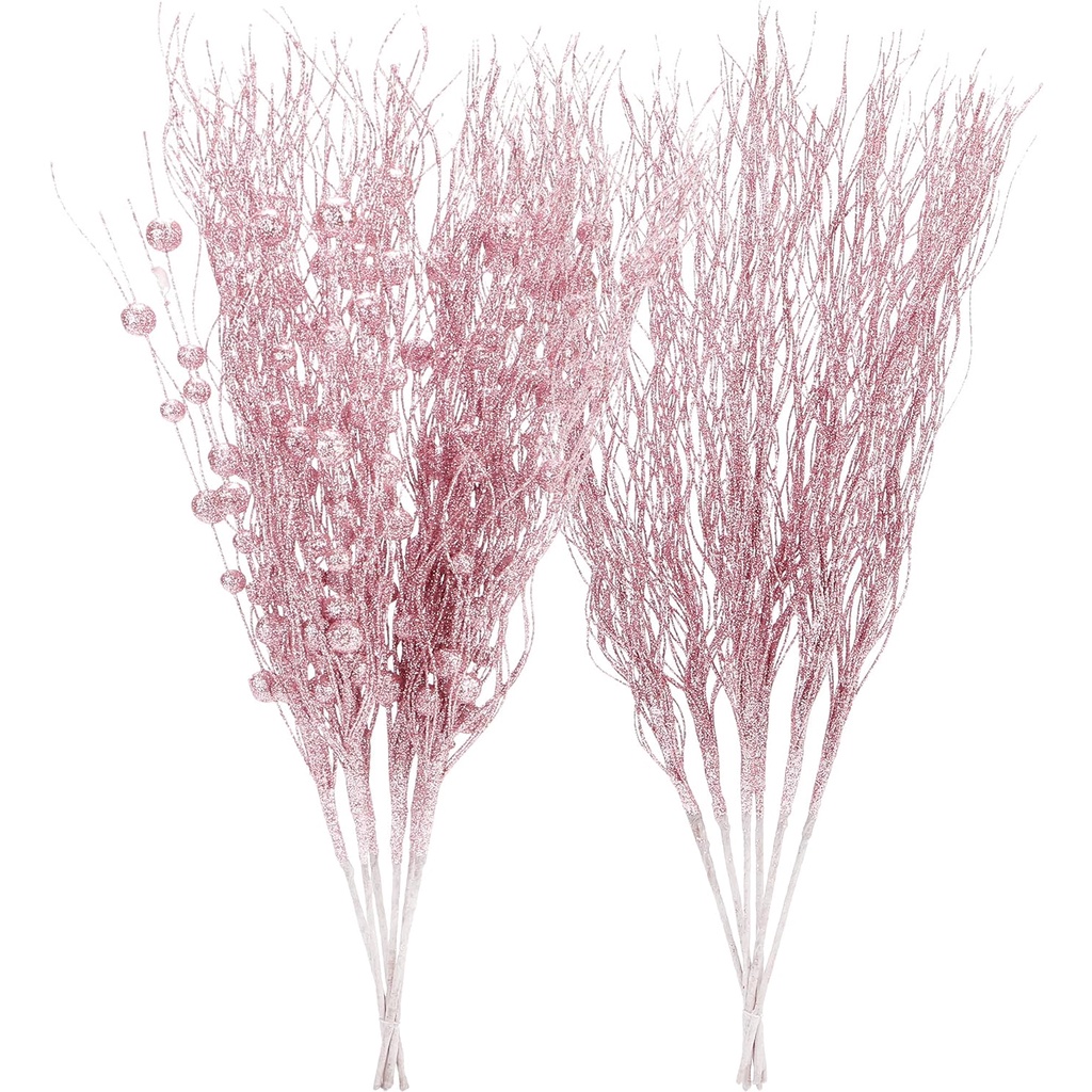 2pcs ต้นคริสต์มาสตกแต่งประดิษฐ์ Glitter Berry Stem เครื่องประดับ Boutquet ตกแต่งคริสต์มาสสําหรับ Home 2024