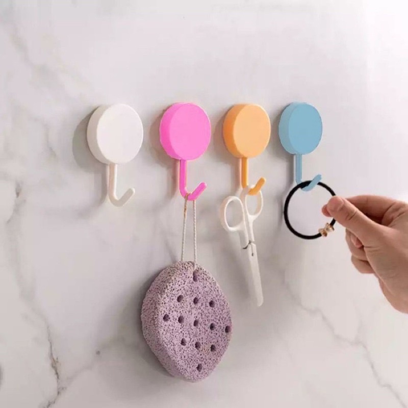 Gantungan Macaron Hook Hanger Round Plain Wall Sticker Wall Hook Wall Sticker Strong Sticky Hook ผลิ