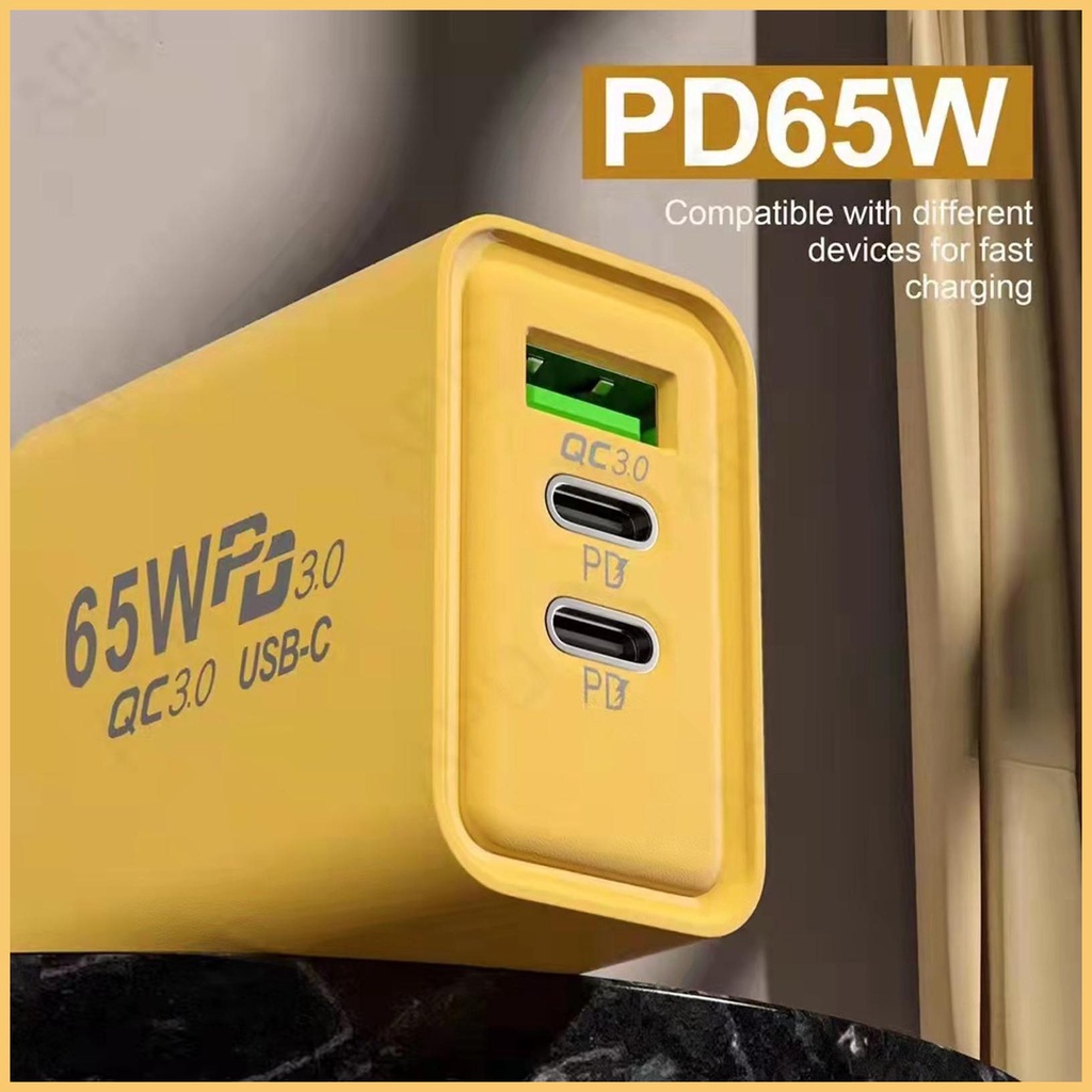 อะแดปเตอร์ชาร์จโทรศัพท์มือถือ Type C 65W แบบพกพา 3 พอร์ต สําหรับ naith