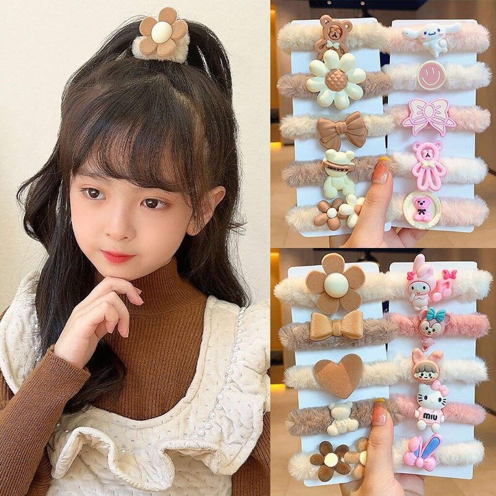 123พร้อม🥇ยางรัดผม เซต5 เส้น ดอกไม้ โบว์ ยางมัดผม ยางยืดขนปุย