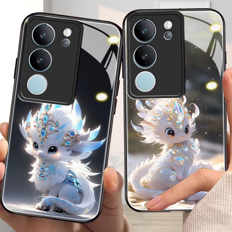 Dmy เคสกระจกนิรภัย ลายมังกร สําหรับ vivo v21 v29 v25e v27 v20 v27e v17 v25 v19 v21e v23 v23e v15 s1 pro 4g 5g se