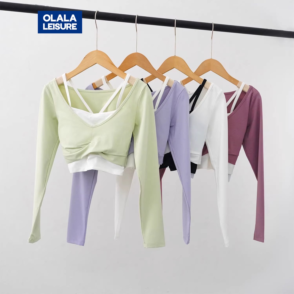 OLALA LEISURE เสื้อกีฬาแขนสั้น เข้ารูป ระบายอากาศได้ดี เหมาะกับใส่เล่นโยคะ ฟิตเนส สําหรับผู้หญิง