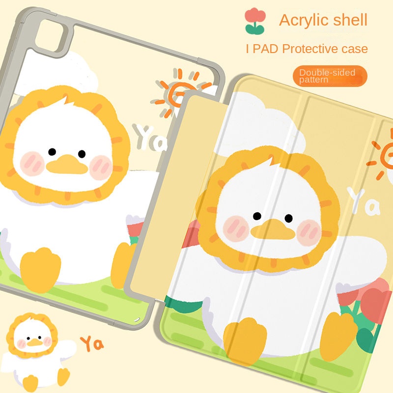เคสอะคริลิคแข็ง กันรอย ลายเป็ดน่ารัก พร้อมช่องใส่ปากกา สําหรับ ipad Gen7Gen8Gen9 Gen10 ipad Pro 11 G