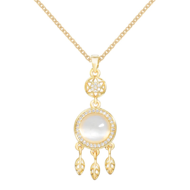 HT สไตล์จีนโอปอล Dream Catcher สร้อยคอเหล็กไทเทเนียมหญิง Niche Clavicle Chain เครื่องประดับของขวัญ