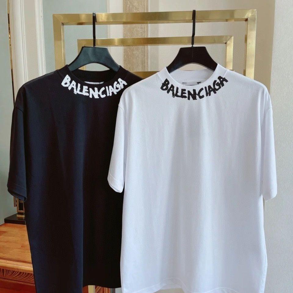 Balenciaga เสื้อยืดแขนสั้นลําลอง ผ้าฝ้ายแท้ เข้ารูป แฟชั่นฤดูร้อน สําหรับผู้ชาย และผู้หญิง