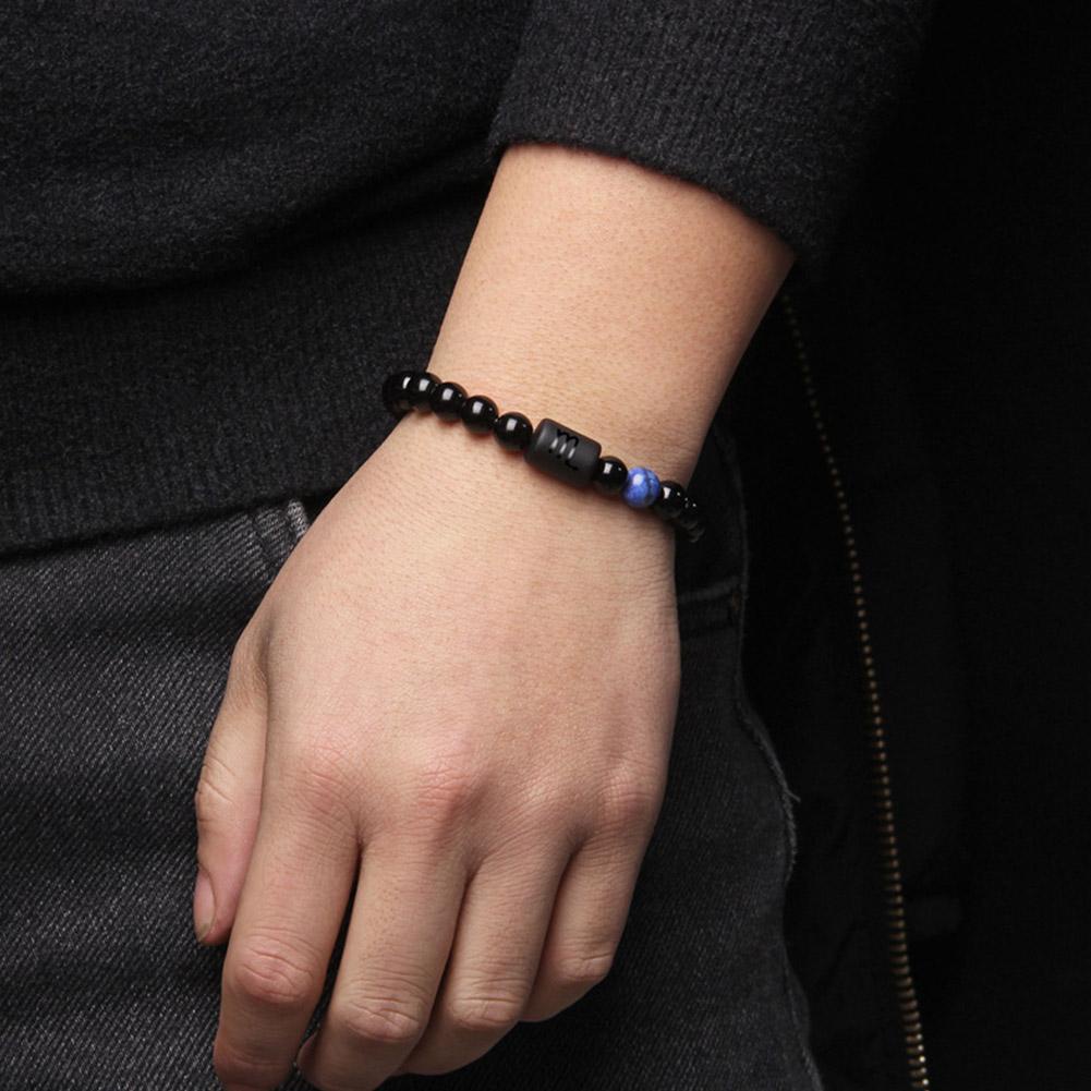 Limerence สร้อยข้อมือหินถัก 12 กลุ่มดาว สีดํา ยืดหยุ่น เหมาะกับฤดูร้อน สําหรับผู้ชาย และผู้หญิง B1D7