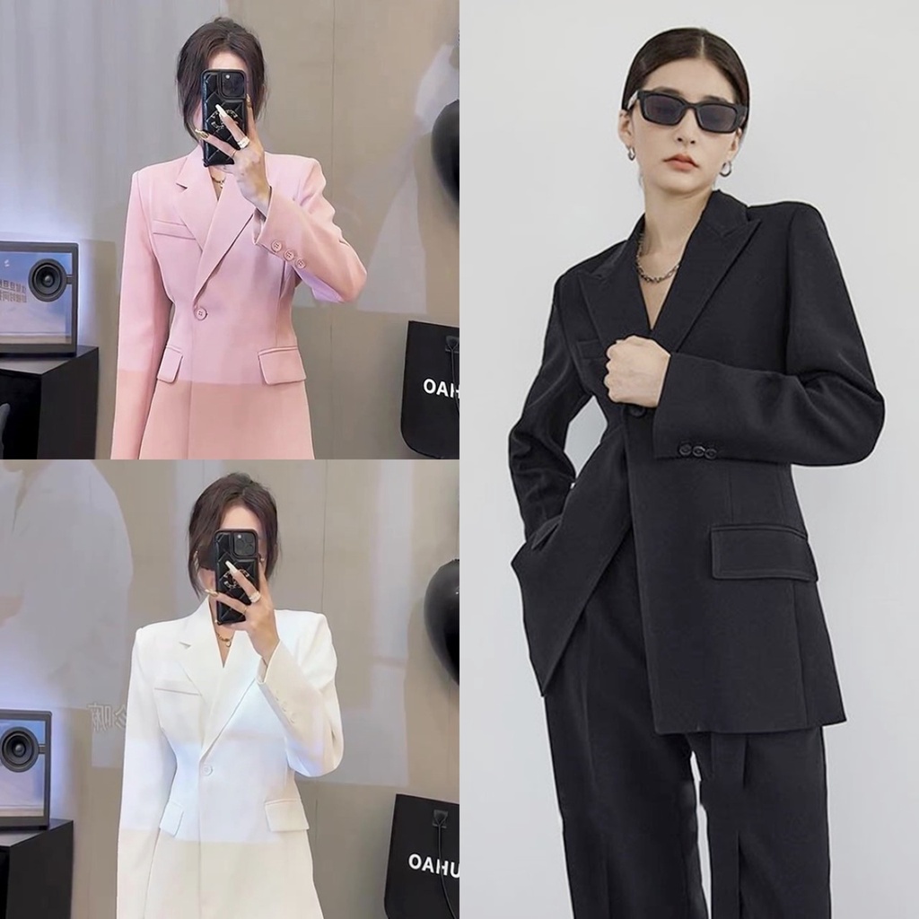 🔥ราคาถูกที่สุด🔥เสื้อสูทแขนยาว รุ่นตัวยาว กระดุมเม็ดเดียว มีฟองน้ำรองบ่า 4 สี มีกระเป๋าหน้า