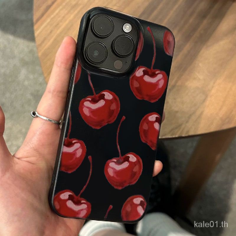 เคสโทรศัพท์มือถือแบบใส ลายภาพวาดสีน้ํามัน รูปเชอร์รี่ เรียบง่าย สําหรับ iPhone 1215 14 8p X 11 13 UJQR