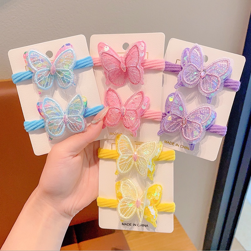 4 ชิ้น เซตเกาหลี น่ารัก การ์ตูนผีเสื้อ ยางรัดผม สําหรับเด็ก เด็กผู้หญิง ยางรัดผม ยืดหยุ่นสูง เครื่องประดับผม