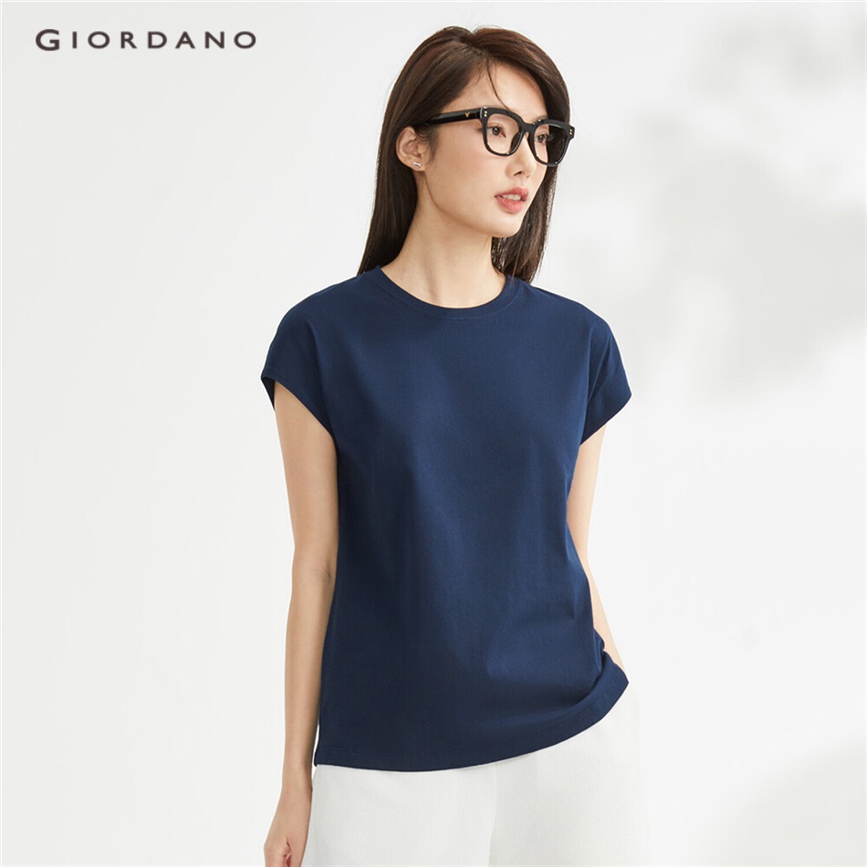 GIORDANO WOMEN Solid color mockneck cap sleeve cotton tee 13323309