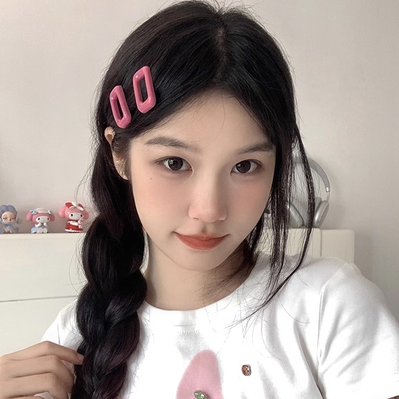 COD กิ๊บติดผมสี่เหลี่ยมผืนผ้าสีแคนดี้น่ารักเกาหลีแฟชั่นหน้าม้าคลิปด้านข้างหวานเรียบง่ายเครื่องประดับผมเด็กผู้หญิง-detly