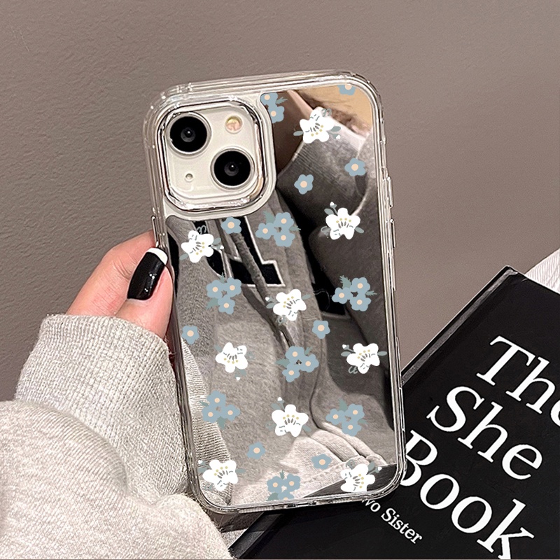 ดูเดิลดอกไม้เล็กๆ เคสโทรศัพท์มือถือกันกระแทก TPU แบบนุ่มพร้อมกระจกแต่งหน้า For iPhone 11 14 15 12 13 Pro Max TPU Case