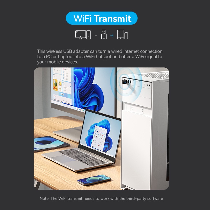 Vention อะแดปเตอร์รับสัญญาณเครือข่าย WiFi USB 600Mbps 2.4G+5GHz Dual Band ไร้สาย Mini WiFi สําหรับ PC เดสก์ท็อป แล็ปท็อป Wi-Fi Receiver