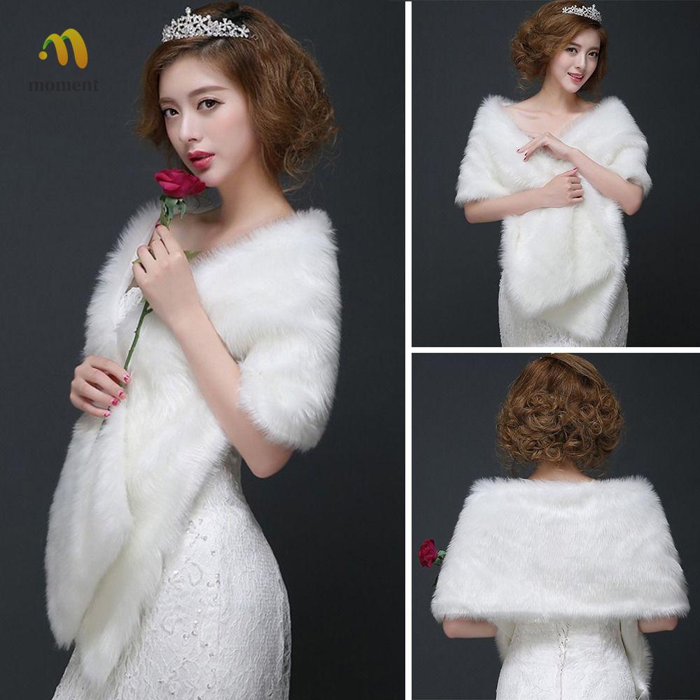 Moment เสื้อแจ็กเก็ต ผ้าคลุมไหล่ ขนเฟอร์เทียม สีขาว อบอุ่น สําหรับเจ้าสาว