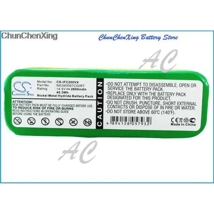 AC Cameron Sino 2800mAh Battery for Infinuvo CleanMate 365, QQ1, QQ2, QQ2 Basic, QQ-2 Green, QQ2 LT,