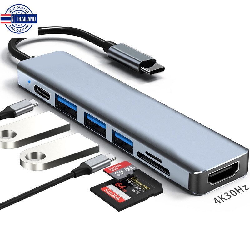 USB C Hub 7 in 1 Type C to HDMI 4K for MacBook Pro 2020, MacBook Air 2023, iPad Pro 2023, SAMSUNG S25+