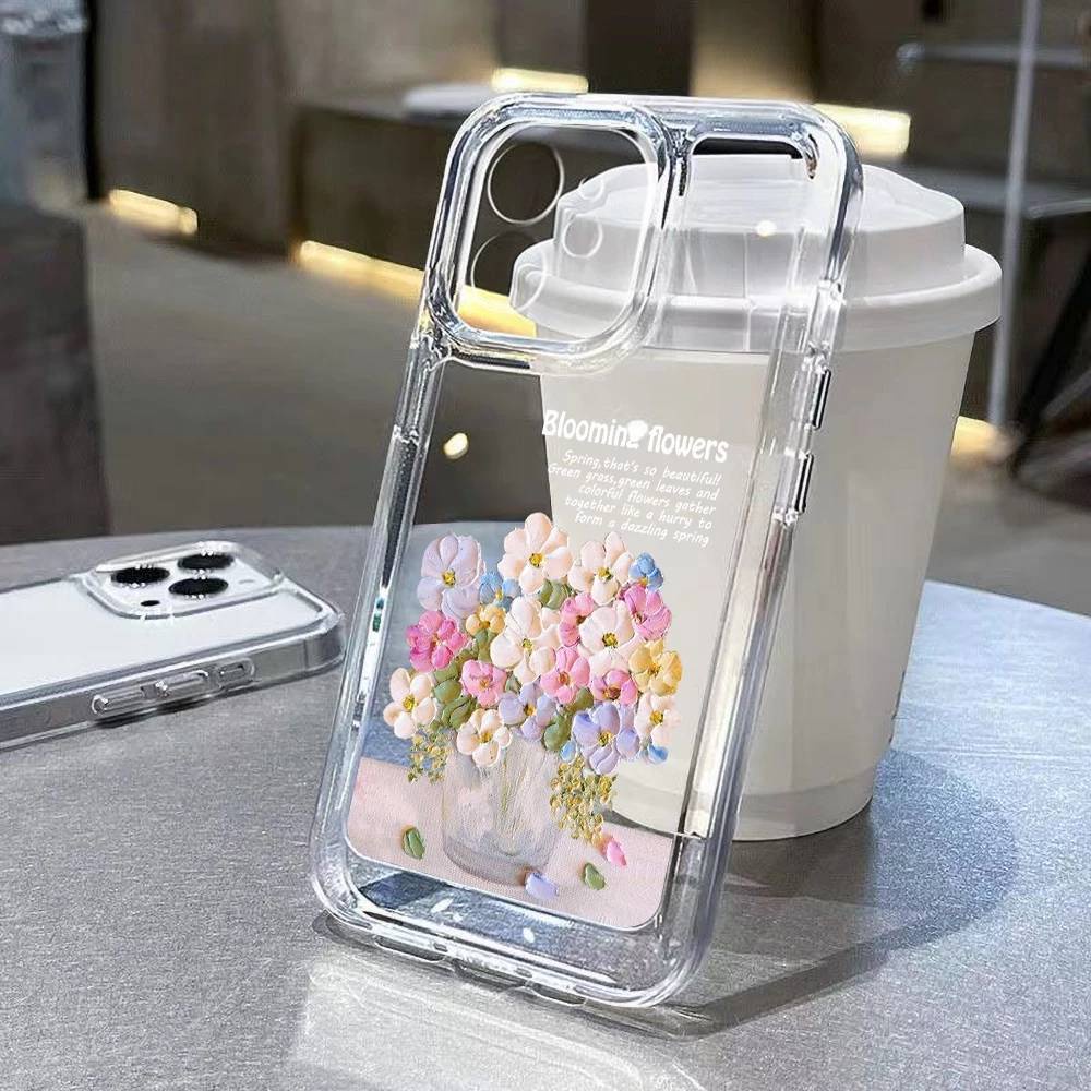 เคสใสสกรีนลายช่อดอกไม้ กันกระแทก นิ่ม สำหรับ 11 PRO 12 13 15PLUS 14 PRO MAX 7 8 PLUS X XS ทุกรุ่น #311