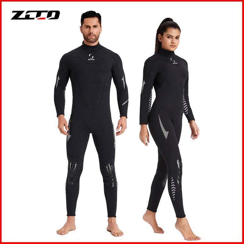 พร้อมสต็อก ZCCO 3mm Wetsuit ผู้ชายผู้หญิงสไตล์ Neoprene Conjoined Warm คอกลม/กลับเปิด ykk ซิปออกแบบดําน้ํากลางแจ้ง