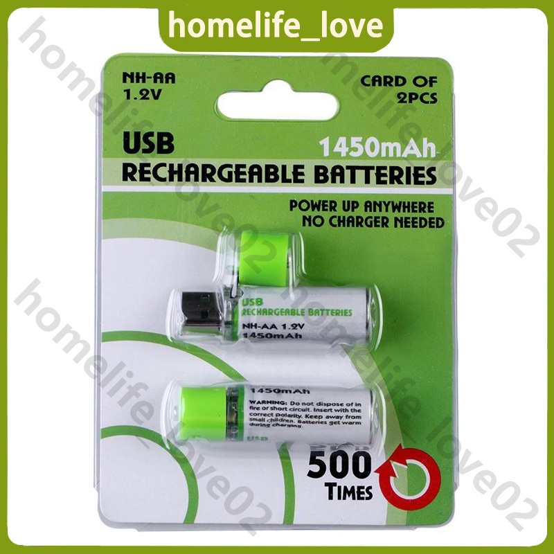 ถ่าน ถ่านชาร์จเร็วความจุสูง ถ่านชาร์จ USB AA ความจุ1450แอมป์ ชาร์จผ่านUSB ชาร์จเก็บได้นานถึง 2 ปี USB Rechargeable Li-io