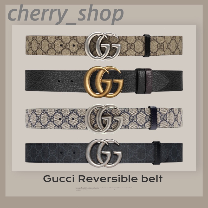 กุชชี่ Gucci Reversible leather belt with double G buckle เข็มขัด belt/ แบรนด์ใหม่และเป็นของแท้