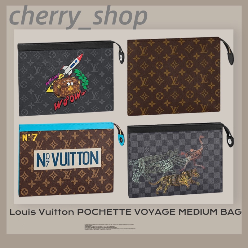หลุยส์วิตตอง Louis Vuitton POCHETTE VOYAGE MEDIUM BAGสำหรับผู้ชาย /กระเป๋าถือ/ แบรนด์ใหม่และเป็นของแท้