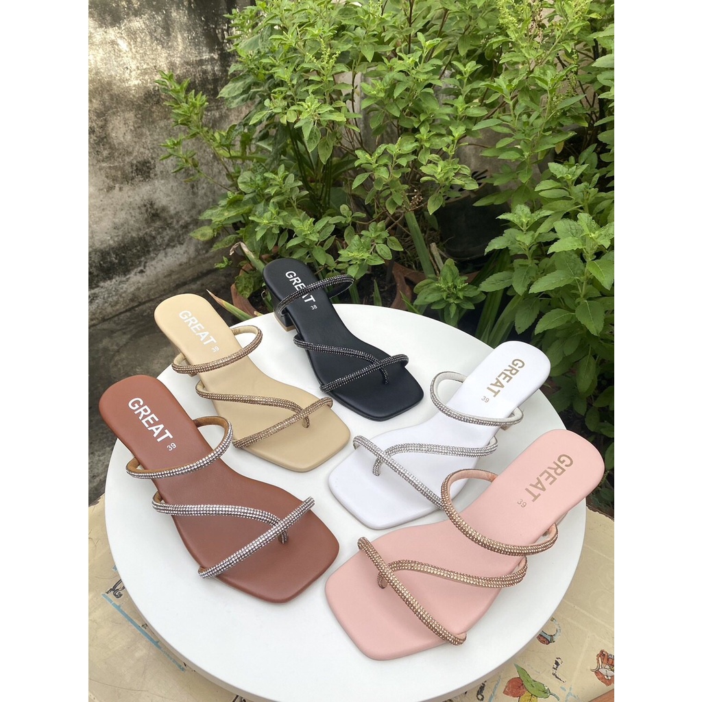 Great-M23 รองเท้าส้นสูง รองเท้ารัดส้น ไซส์ใหญ่ หนังPU น้ำหนักเบา ไซส์ 36-45 เท้าอวบควรบวกเพิ่ม1ไซส์