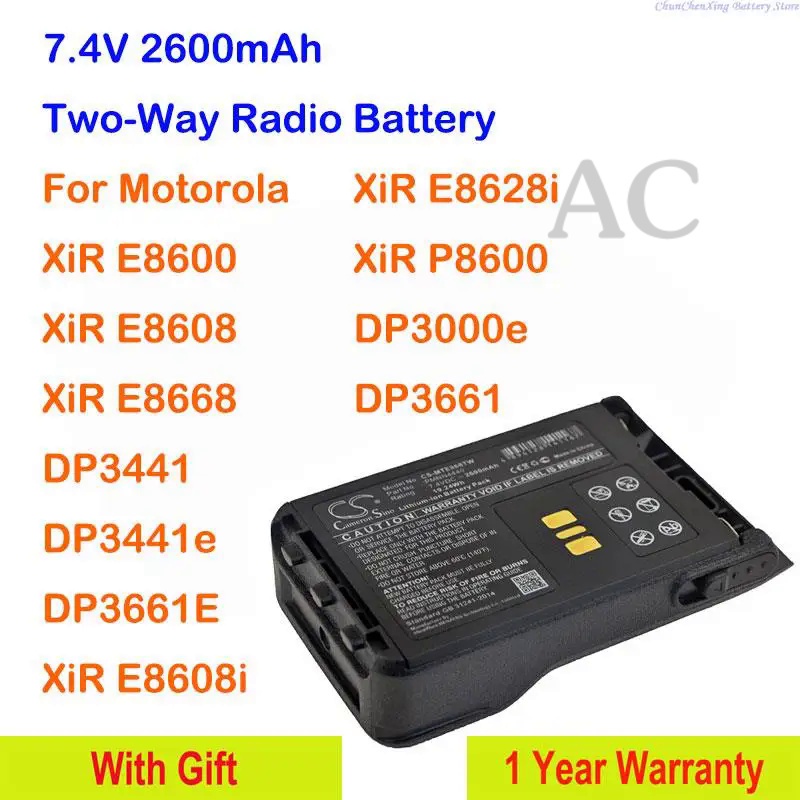 AC CS 2600mAh Two-Way Radio Battery for Motorola XiR E8600 E8608 E8668 DP3441 DP3441e DP3661E E8608i