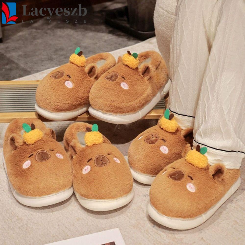 Lacyeszb Capybara รองเท้าแตะ พื้นนิ่ม ขนสัตว์น่ารัก ให้ความอบอุ่น สําหรับห้องนอน