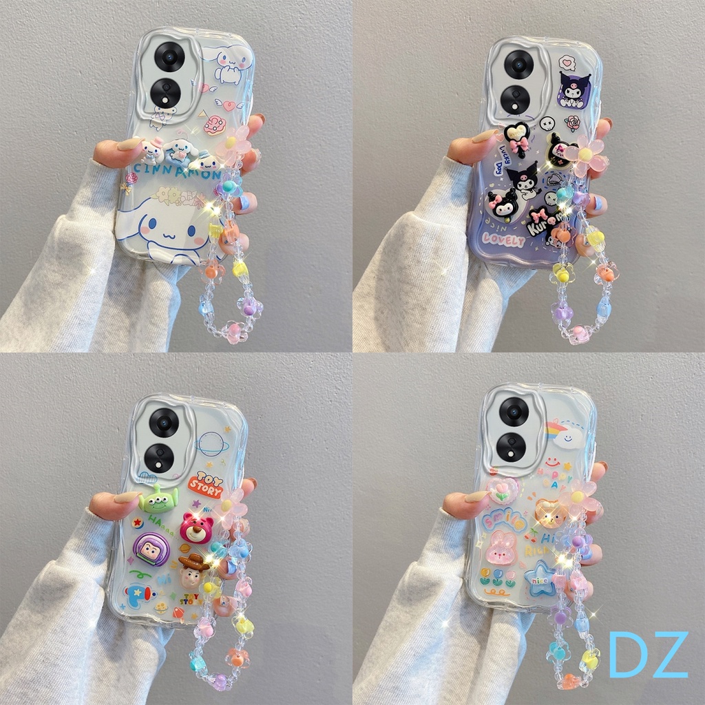 เคส Oppo A58 2023 ตุ๊กตาสามมิติน่ารัก + สร้อยข้อมือดอกไม้ กรณีโทรศัพท์มือถือ TY5