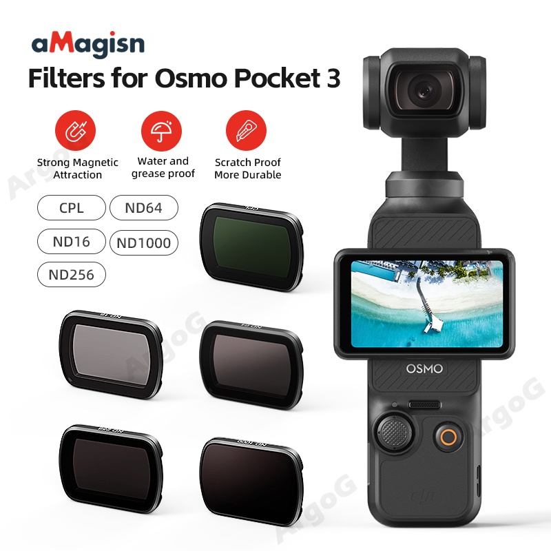 aMagisn ชุดฟิลเตอร์แม่เหล็ก สำหรับ DJI Osmo Pocket 3 4 ชิ้น (CPL, ND16/64/256/1000) เปลี่ยนง่าย ปกป้องเลนส์ รองรับวิดีโอ 4K HD อุปกรณ์เสริม Pocket 3