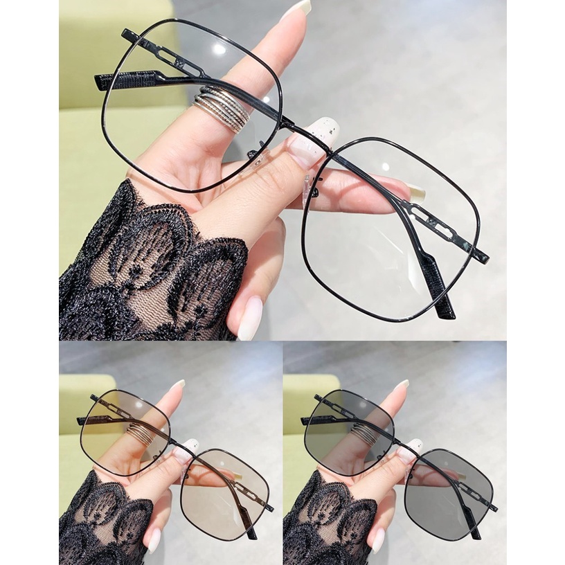 แว่นตาสายตาสั้น (-100, -650, -700, -800 /+ 50, + 75, + 400) UV400 แสงแดด 3 วินาที เปลี่ยนสีได้ ทรงสี่เหลี่ยม ป้องกันแสงสีฟ้า สายตาสั้น แว่นสายตายาว เปลี่ยนสีได้ แว่นตาแฟชั่น แว่นตา กรอบขนาดใหญ่ สําหรับผู้หญิง และผู้ชาย