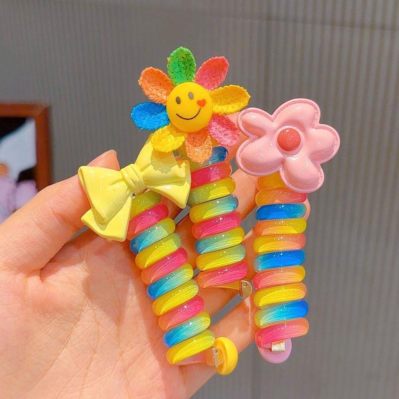 พร้อมส่งยางรัดผมแบบถักที่มีสีสันโบว์ดอกไม้การ์ตูนน่ารักเกาหลีนิ่มความยืดหยุ่นสูงหางม้าห่วงผมของเด็กผู้หญิง2023ใหม่COD
